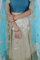 Luxurious Kanchipuram Silk Lehenga with Gleaming Zari Border