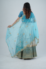 Luxurious Kanchipuram Silk Lehenga with Gleaming Zari Border