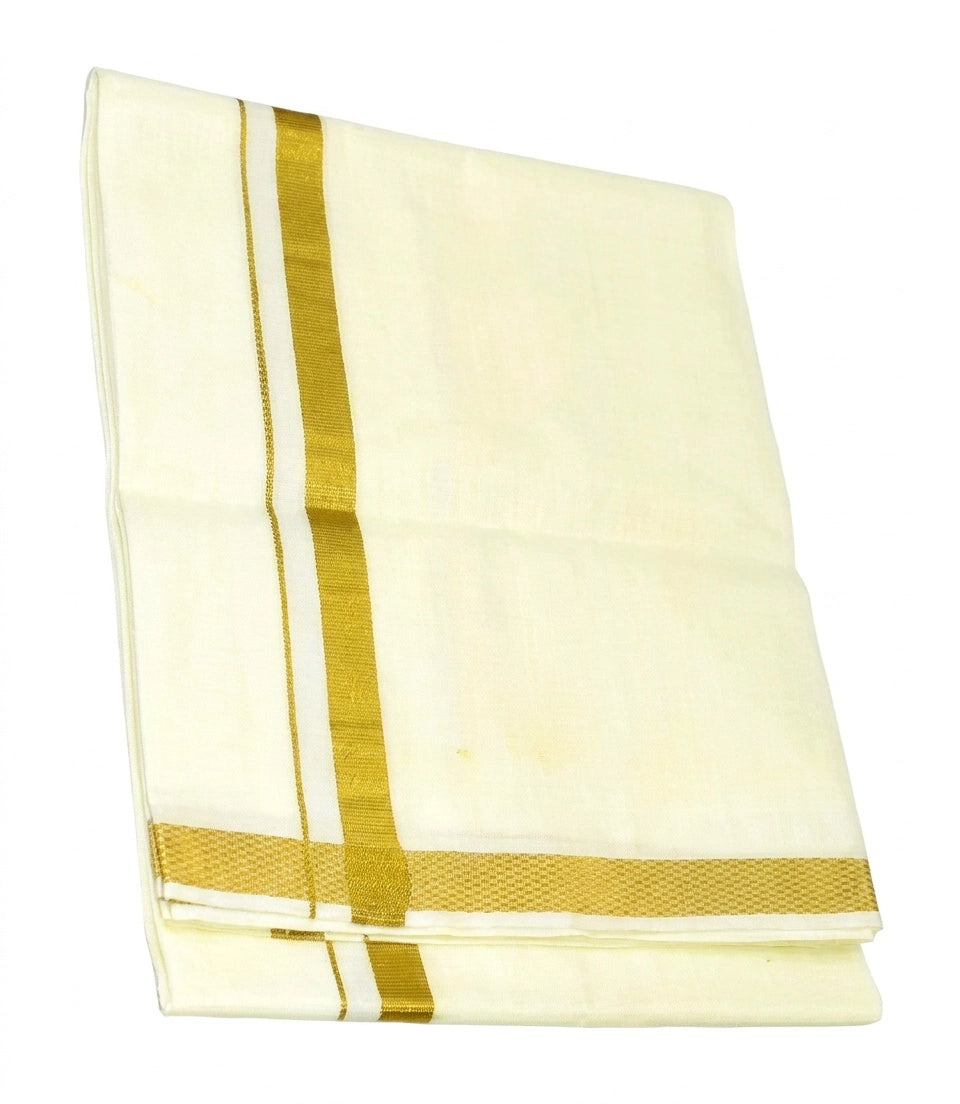 Light Gold Tissue Dhoti for Men with 1-inch Zari Border, 2 Metre Single Veshti