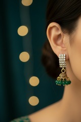 Maroon Gold Look Crystal Stud Jhumka Earrings