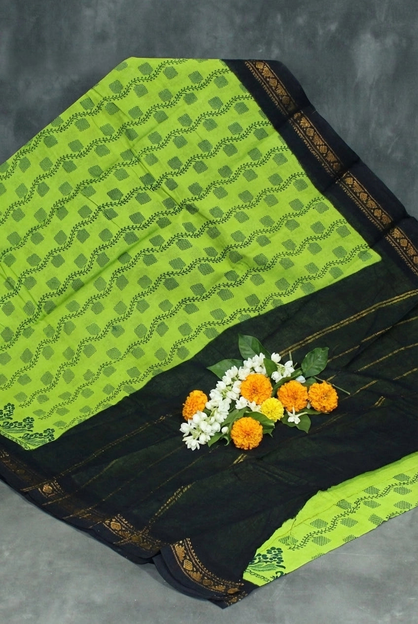 Elegant Green Poly Cotton Floral Print Saree for Daily Wear Saree JCS Fashions Green 5.5 meters