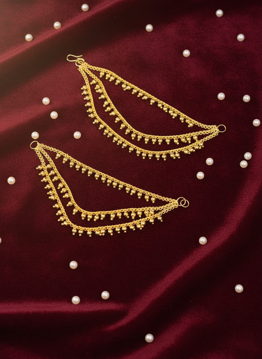 Gold-Tone 3-Layer Mattal Hair Chain, 4-inch - Traditional South Indian Temple & Bridal Head Chain for Bharatanatyam, Kuchipudi