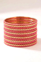 Stone Studded Metallic Bangle Set (Multiple Bangles) for Festive Wear, Red, Navy Blue, Baby Pink - Baby Pink
