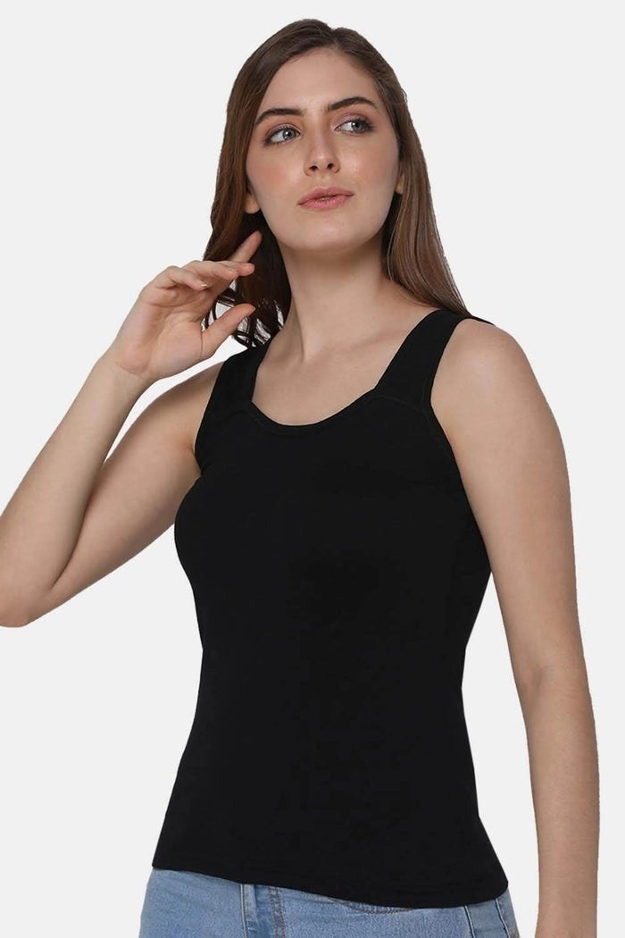 Black Sleeveless Tank Top Innerwear - Round Neck & High Back TankTop JCS Fashions Black Large