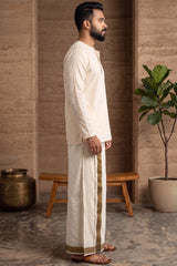Mens Off-White Cotton Dhoti with 1.25-inch Border, 2 Metre Single Veshti for Wedding Festive Temple Wear - Charcoal Green