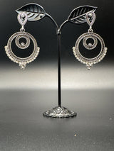 Oxidized Silver Spiral Drop Earrings with Coloured Stone Beads — 2 inch Traditional Indian Fashion Jewellery Jewelry JCS Fashions Grey 2 inch