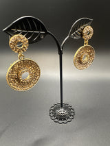 Traditional Circular Drop Earrings in Antique Gold Tone Jewelry JCS Fashions