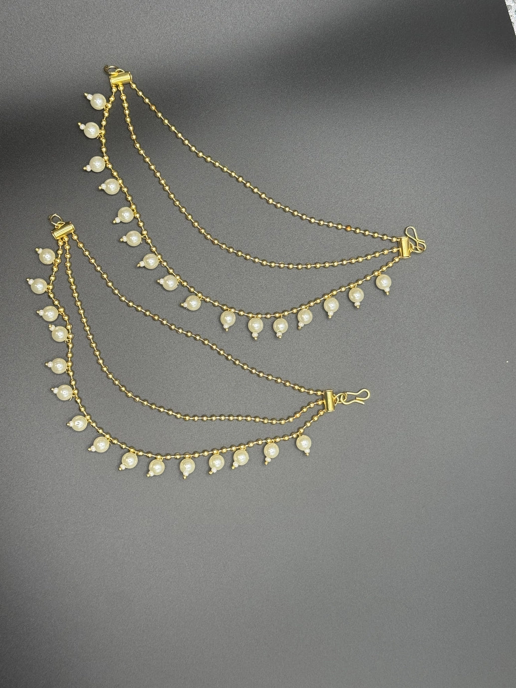 Gold-Tone Pearl Ear Chain (Maatal) for Women – 5.5 inch Jewelry JCS Fashions