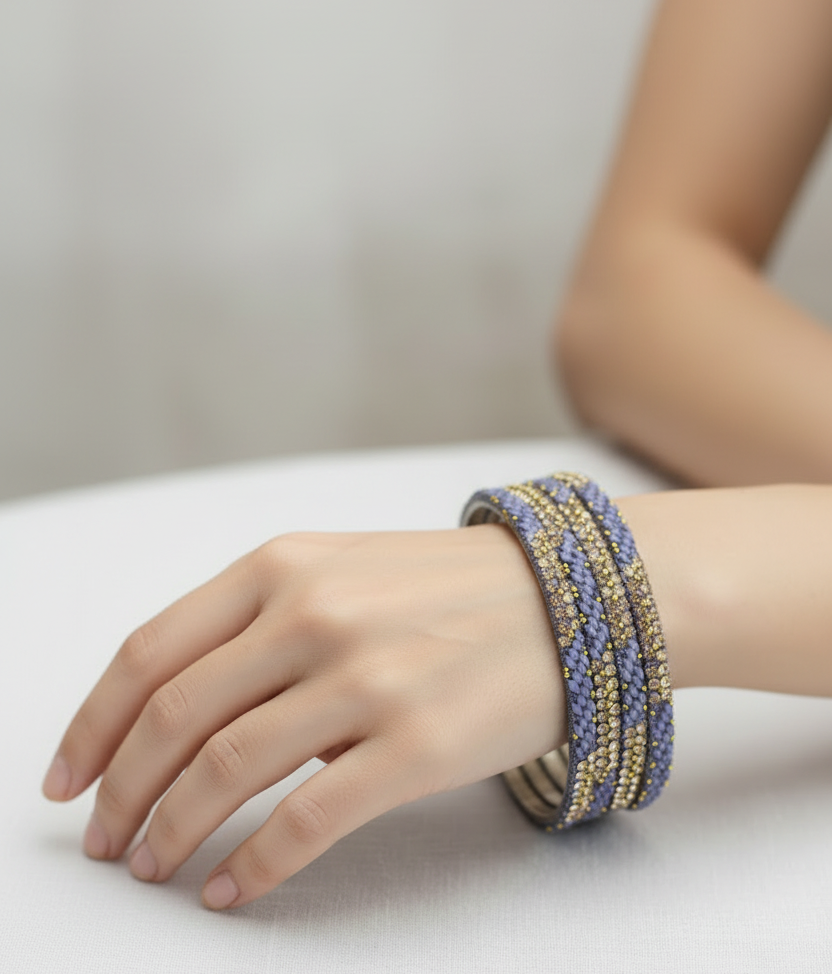 Multicolour Crystal Bangles Set with Gold-Tone Sparkle Bead Detailing for Festive Wear & Weddings