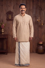 Mens Off-White Cotton Dhoti with 1.25-inch Border, 2 Metre Single Veshti for Wedding Festive Temple Wear - Gray (Striped)