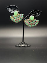 Gold-Tone Crystal Statement Fan Earrings for Women - 0.5 Inch Jewelry JCS Fashions Green 0.5 inch