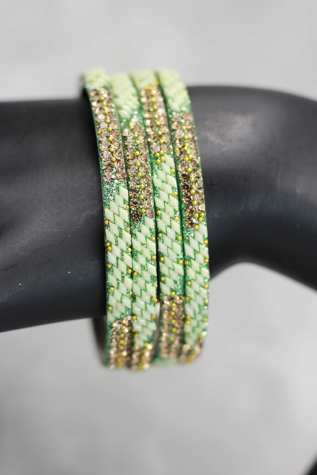 Multicolour Crystal Beaded Bangles Set with Gold-Tone Sparkle for Festive Wear and Weddings (Red/Light Blue/Purple) - Light Blue