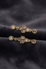 Sona Novelty Gold-Tone Drop Earrings with Multi Stone Teardrop Dangles for Traditional & Festive Wear - Light Brown