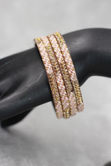Multicolour Crystal Bead Bangles Set with Gold-Tone Sparkle for Festive & Wedding Wear - Light pink