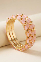 Red, Pista Green & Light Pink Gold-Plated Beaded Bangles for Women - Traditional Ethnic Wear - Light pink