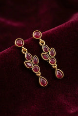 Sona Novelty Gold-Tone Drop Earrings with Multi Stone Teardrop Dangles for Traditional & Festive Wear - Maroon