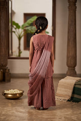 Girls Roman Silk 3-Piece Palazzo Set with Floral Embroidery, Matching Kurti, Palazzo Pants & Dupatta - Maroon