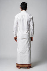 Men’s White Cotton Double Dhoti with Maroon and Gold Ganga Jamuna Border - Maroon