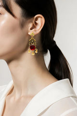 Gold-Tone Floral Chandbali Earrings with Round Stone & Pearl Drops Jewelry JCS Fashions