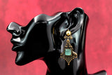 Mint Green Square Stone Dangling Earrings – Antique Gold Ornate Frame, 2.4 inch Indian Fashion Jewellery Jewelry JCS Fashions