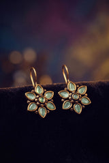 Antique Gold-Tone Floral Teardrop Stone Cluster Hook Earrings for Women - Mint Green