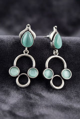 Silver-Tone Stone Drop Earrings with Circular Cluster Design for Women - Mint Green