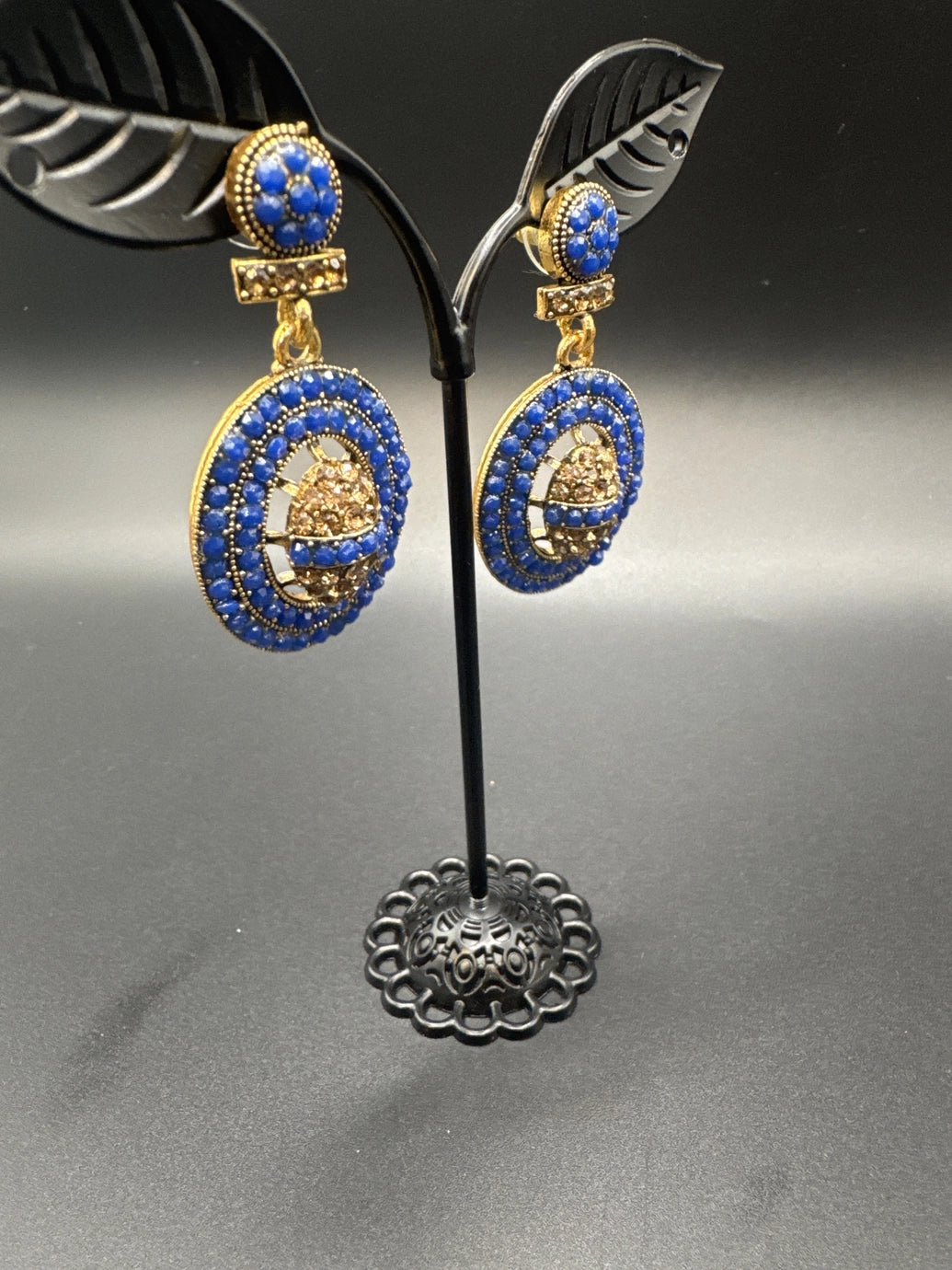 Gold-Tone Circular Stone Drop Earrings with Beads Jewelry JCS Fashions