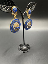 Gold-Tone Circular Stone Drop Earrings with Beads Jewelry JCS Fashions