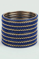 Stone Studded Metallic Bangle Set (Multiple Bangles) for Festive Wear, Red, Navy Blue, Baby Pink - Navy Blue