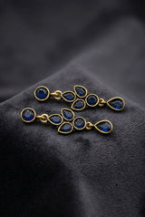 Sona Novelty Gold-Tone Drop Earrings with Multi Stone Teardrop Dangles for Traditional & Festive Wear - Navy blue