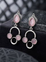 Silver-Tone Stone Drop Earrings with Circular Cluster Design for Women - Onion pink