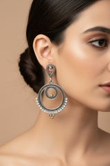 Oxidized Silver Spiral Drop Earrings with Coloured Stone Beads — 2 inch Traditional Indian Fashion Jewellery