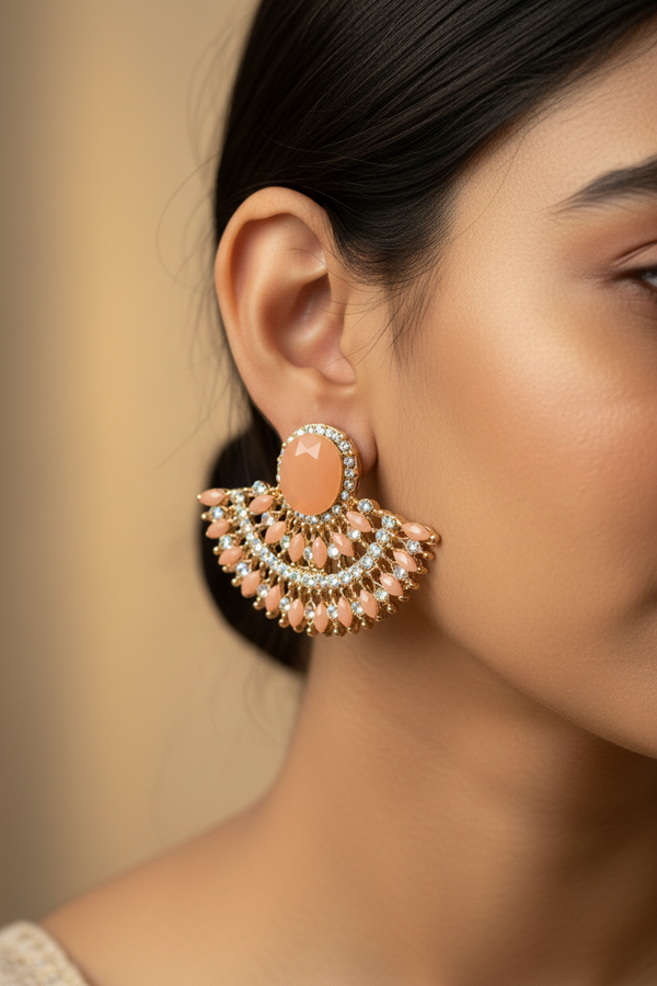 Gold-Tone Crystal Statement Fan Earrings for Women - 0.5 Inch