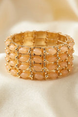 Traditional Gold-Plated Beaded Bangles Set with Stone Work for Festive Wear (Orange/Peach/Black) - Peach