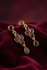 Sona Novelty Gold-Tone Drop Earrings with Multi Stone Teardrop Dangles for Traditional & Festive Wear - Purple