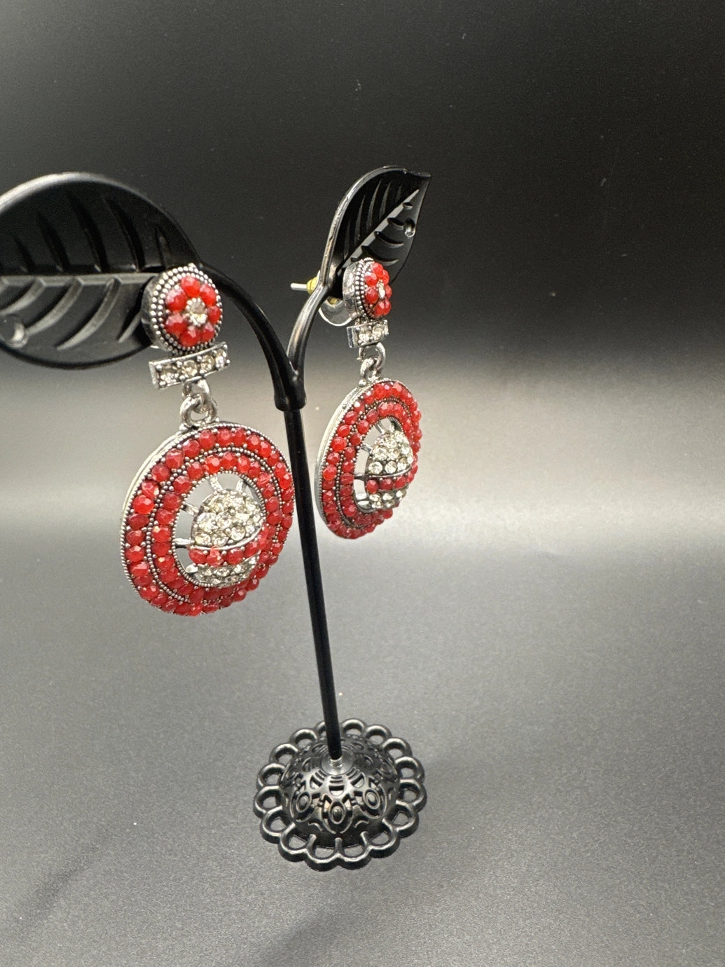 Gold-Tone Circular Stone Drop Earrings with Beads Jewelry JCS Fashions