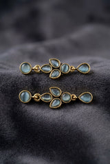 Sona Novelty Gold-Tone Drop Earrings with Multi Stone Teardrop Dangles for Traditional & Festive Wear - Sea blue