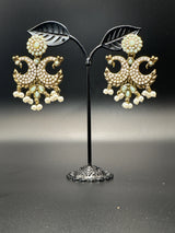 Antique Peacock Pearl Earrings – Gold-Tone Pearl-Studded Ethnic Earrings (2 inch) Jewelry JCS Fashions Teal Green 2 inch