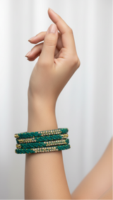 Multicolour Crystal Bangles Set with Gold-Tone Sparkle Bead Detailing for Festive Wear & Weddings