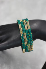 Multicolour Crystal Bangles Set with Gold-Tone Sparkle Bead Detailing for Festive Wear & Weddings - Teal Blue