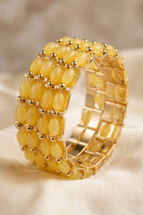 Gold-Plated Beaded Stone Bangles - Traditional Ethnic Stackable Bracelet for Women (Royal Blue, Yellow, Lavender) - Yellow