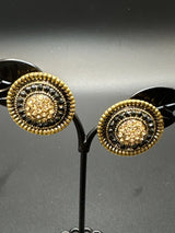 Black & Gold Spiral Stud Earrings – 0.5" Round Ethnic Fashion Studs Jewelry JCS Fashions