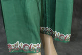 Cream and Green Crepe 3-Piece Salwar Suit with Embellished Kurti, Cotton Dupatta and Elastic Pants