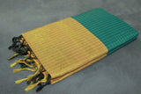 Green Kalyani Cotton Saree with Zari Checked & Peacock Border, Comes with Blouse