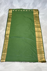 Green Pure Silk Saree with Heavy Pallu Border and Traditional Blouse Piece