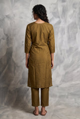 Roman Silk 3-Piece Kurta Set with Embroidered Neckline, Elastic Pant & Sequence Dupatta
