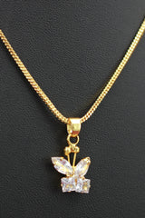Gold-Tone Textured Chain Necklace with Cubic Zirconia Butterfly Pendant for Women