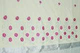 Half White Kerala Cotton Saree With Silver Zari Floral Embroidery and Thread Work