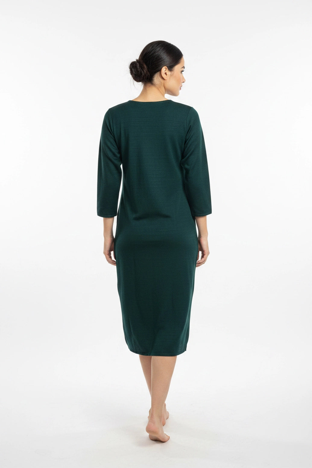 Dark Green Cotton Kurti with Vertical Diamond-Pattern Embellishment, Round Neck, 3/4 Sleeves