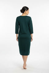 Dark Green Cotton Kurti with Vertical Diamond-Pattern Embellishment, Round Neck, 3/4 Sleeves